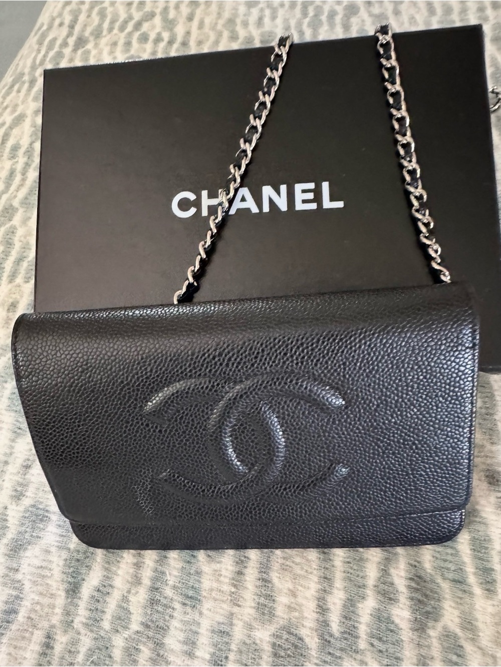 CHANEL Black Caviar Leather CC Flap Shoulder Bag with Silver Chain
